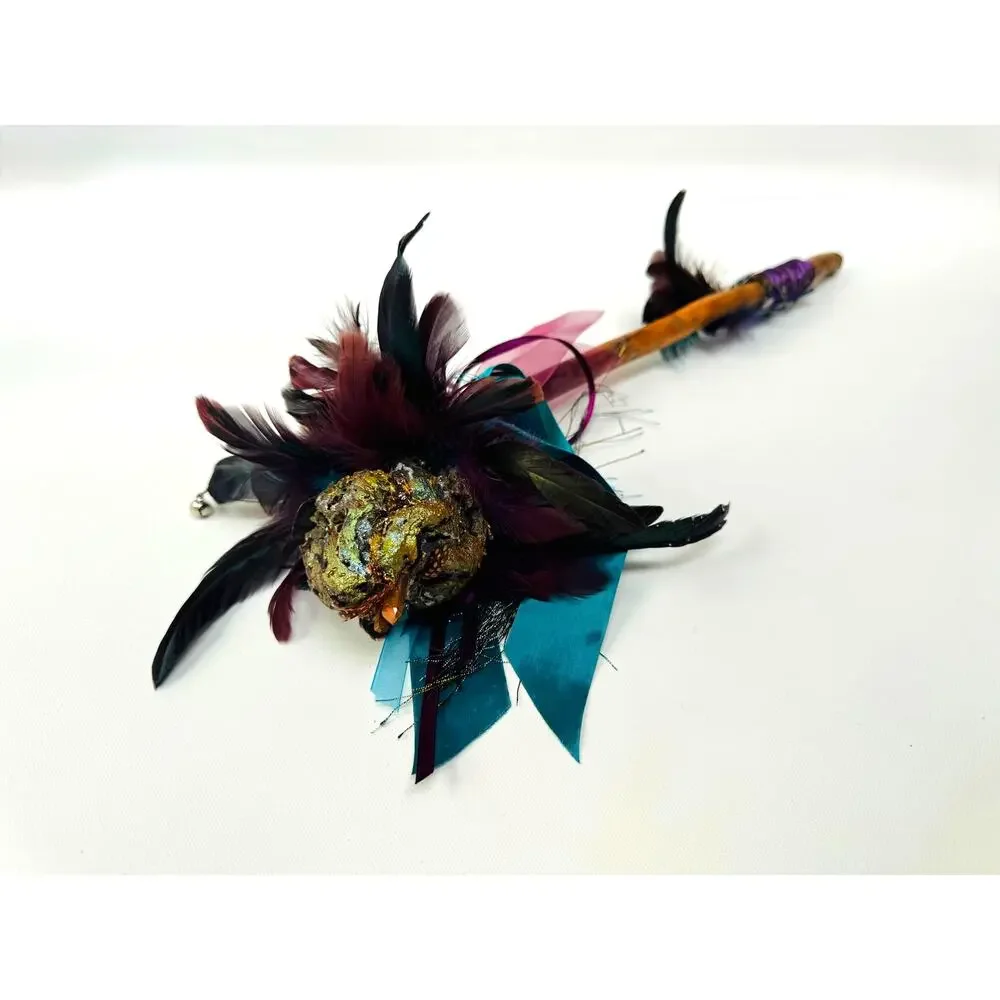 Handmade Feather Wand Ritual Staff Woodland Folk Art Sculpture